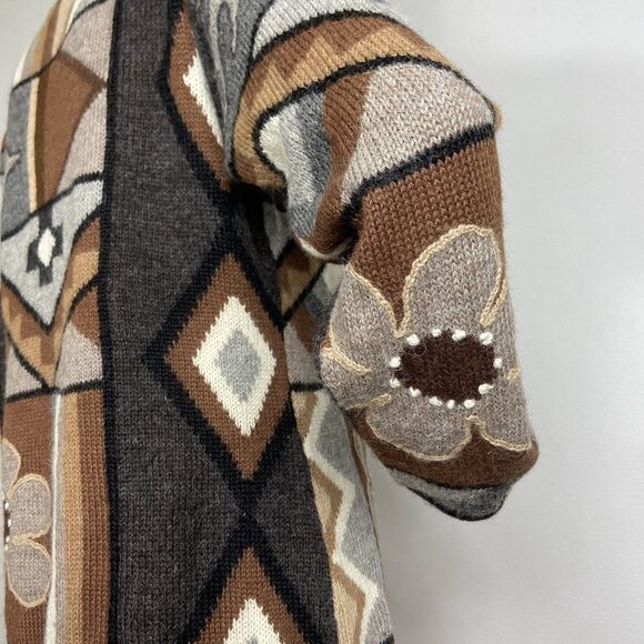 Vtg La Vicunita Baby Alpaca Cardigan Sweater Sz M Flower Leaf Neutrals - Picture 6 of 8